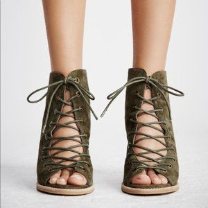 Jeffrey Campbell x Free People Cors Leather Cutout Lace Up Stacked Heel …